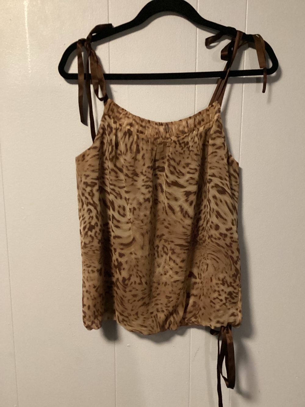 Like New 100% SILK Arden B. XS Animal print ribbon shoulder ties Tank